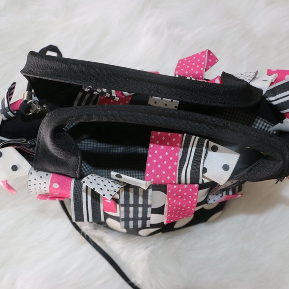 Y2K Era Black and White Polka Dot Satchel Purse with Fringe Detailing - Avon? - Picture 2 of 10